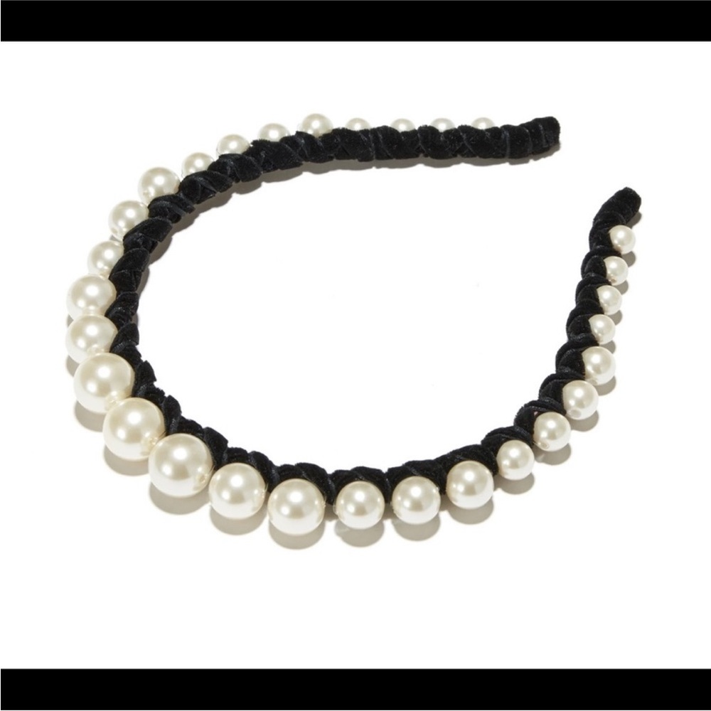 LELE SADOUGHI PEARL VELVET STRAND HEADBAND